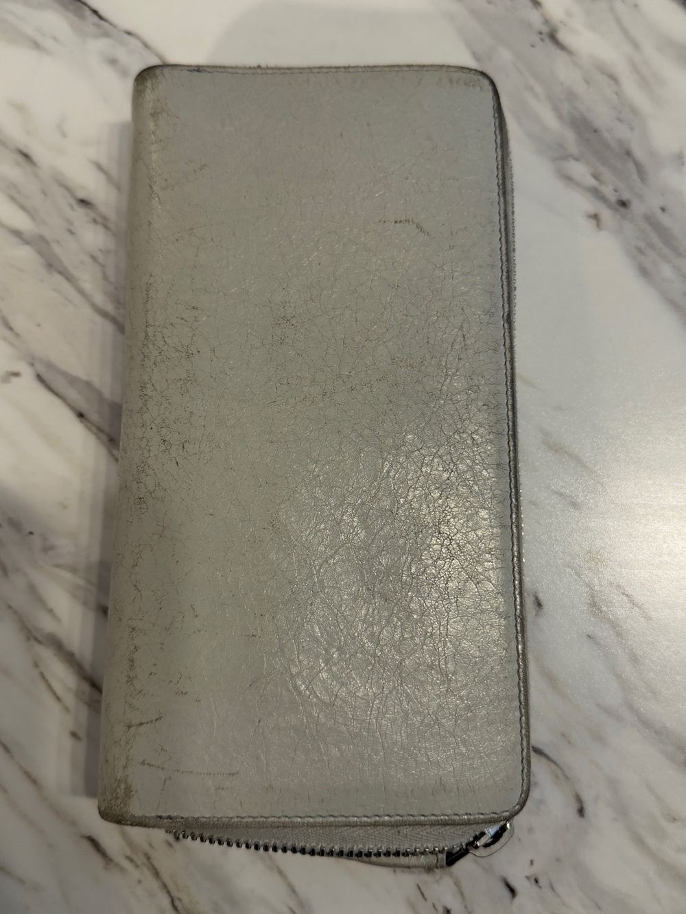 Balenciaga Light Gray Leather Zip Wallet with Stud Detailing - Picture 8 of 8
